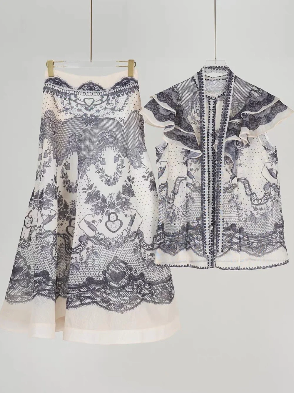 Designer-Style Black Ruffled Two-Piece Dress Set - Picture 4 of 10